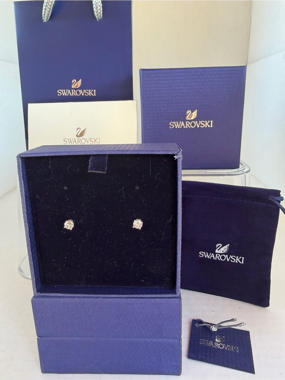 Swarovski Rose Gold Crystal Stud Earrings - Clear Pink Sparkle NWT